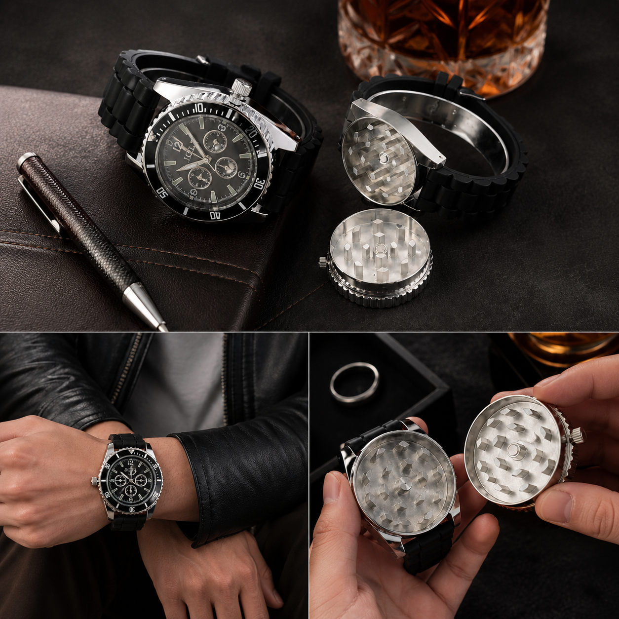 2-in-1 clock with integrated grinder