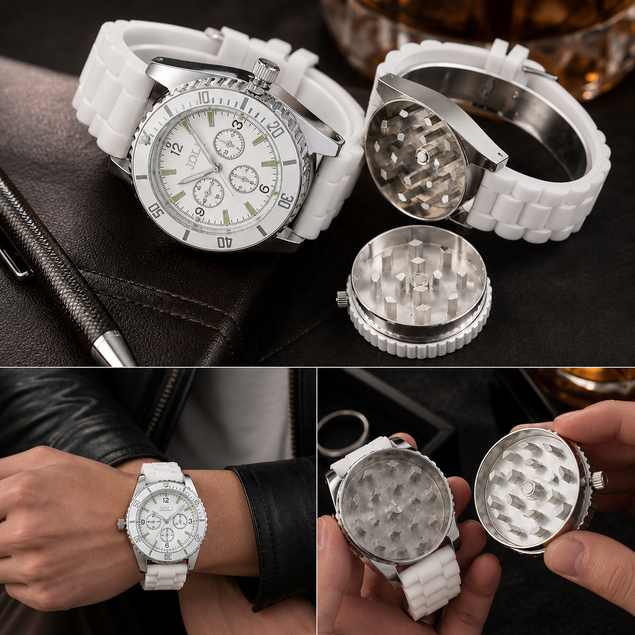 2-in-1 clock with integrated grinder